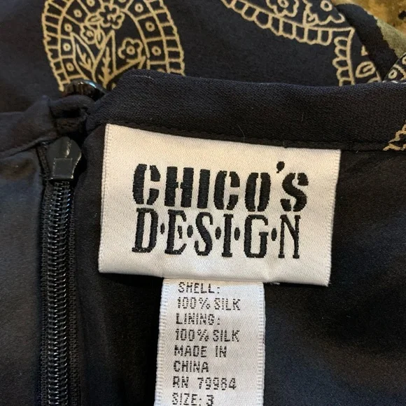 Vintage 100% Silk Chicos Design Elegant Black and Gold Paisley Skirt, size L16 - Picture 6 of 7